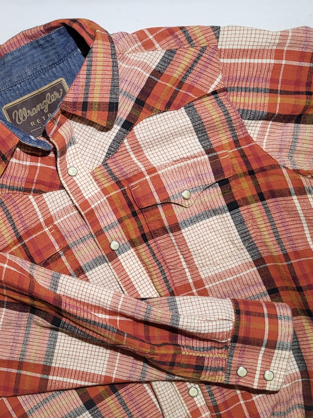 Wrangler Retro Kids Orange and Cream Plaid Button-Down Shirt